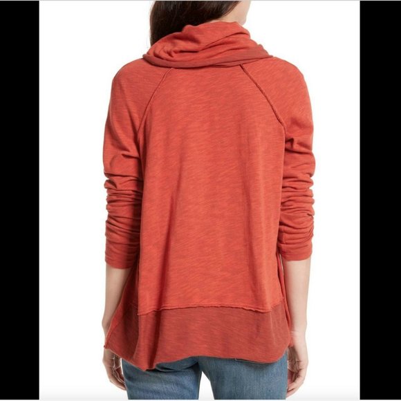 FREE PEOPLE BEACH RUSTY ORANGE LONG SLEEVE COCOON COWL NECK PULLOVER - Picture 3 of 4